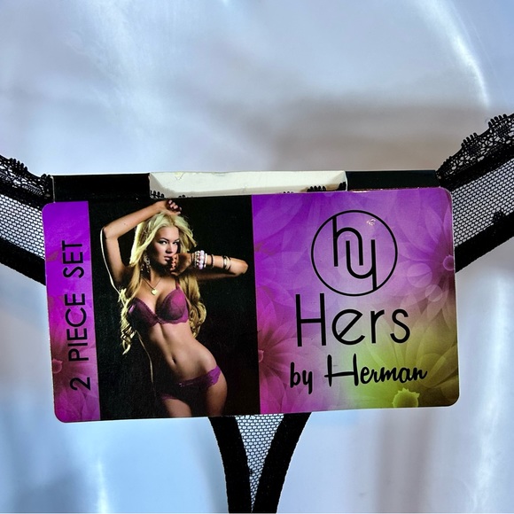 NWT Pink and Black Lace Bra and Thong Panties Set 34B - Picture 7 of 7